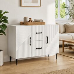 White Sideboard Storage Cabinet Engineered Wood Modern Dining Living Room