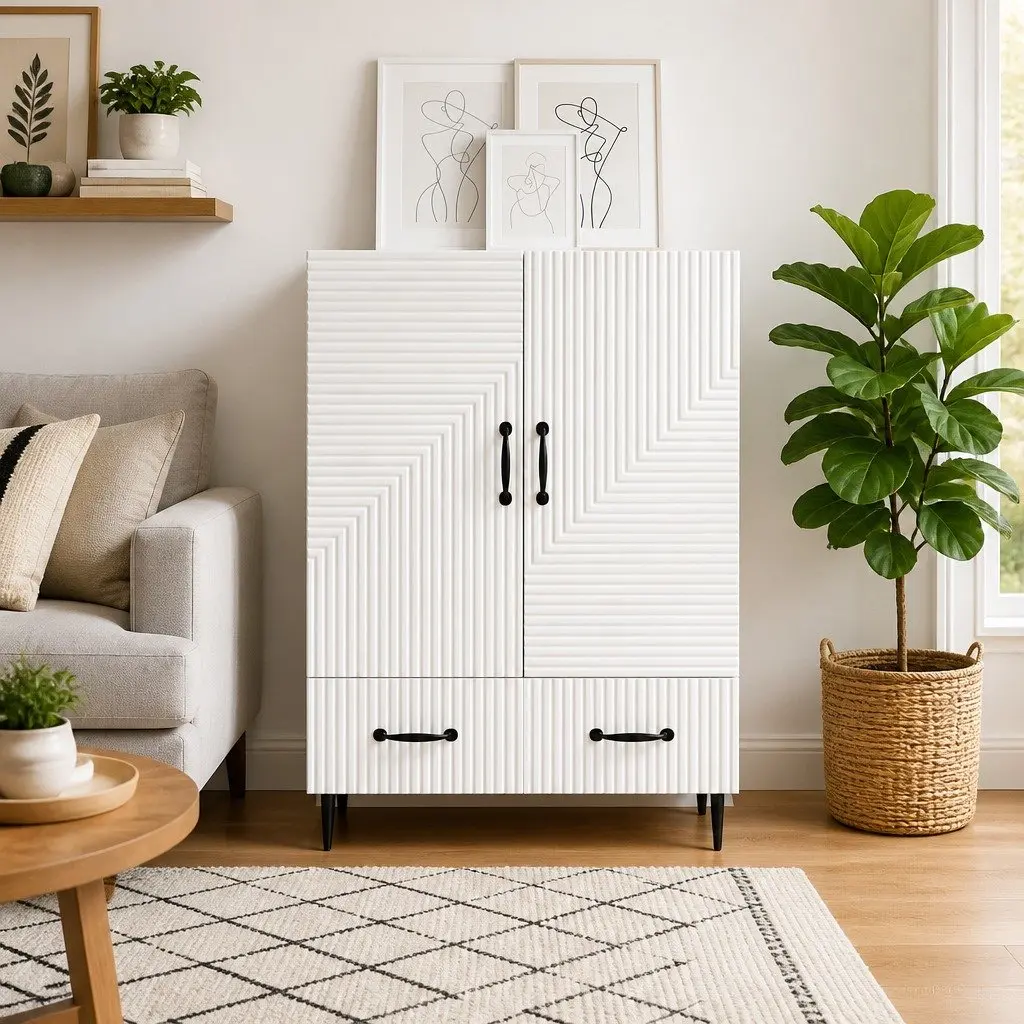 Sideboard Storage Cabinet Modern White Engineered Wood Living Room Dining 66 x 34.5 x 95 cm