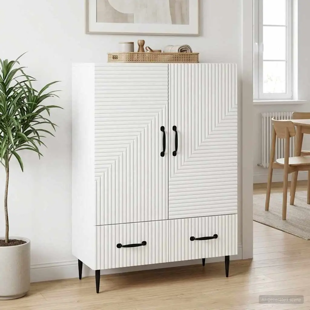 Sideboard Storage Cabinet Modern White Engineered Wood Living Room Dining 66 x 34.5 x 95 cm