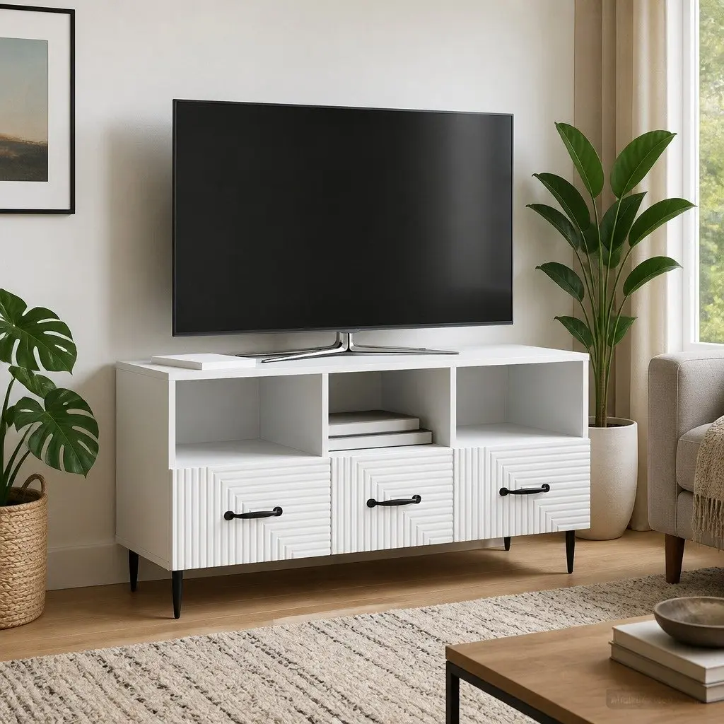 TV Cabinet Storage Unit Engineered Wood 102cm White