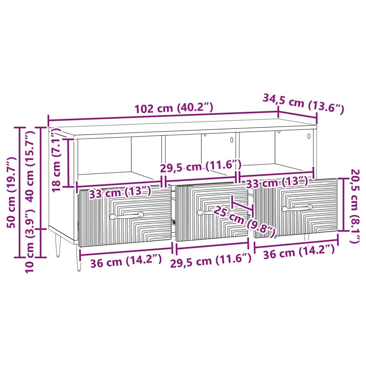 TV Cabinet Storage Unit Engineered Wood 102cm White