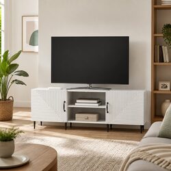 TV Cabinet White Engineered Wood 150 x 31 x 50 cm Lowboard Storage Unit