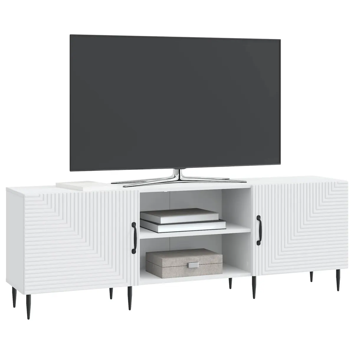 TV Cabinet White Engineered Wood 150 x 31 x 50 cm Lowboard Storage Unit