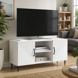 Reliable and Elegant Vintage-Style TV Cabinet in White 102x34.5x50cm