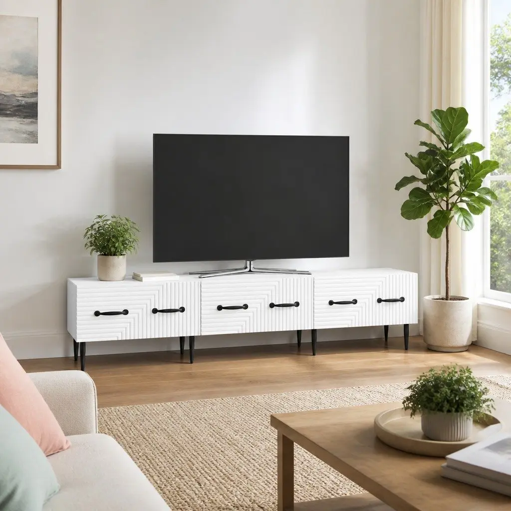 TV Cabinet Living Room Storage Unit 147 x 34.5 x 30 cm White