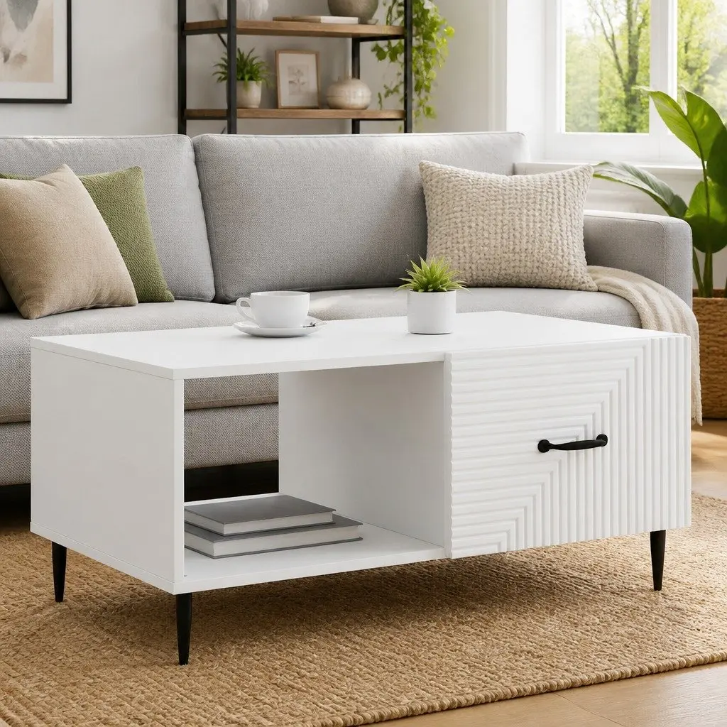 White Coffee Table with Storage and Charm