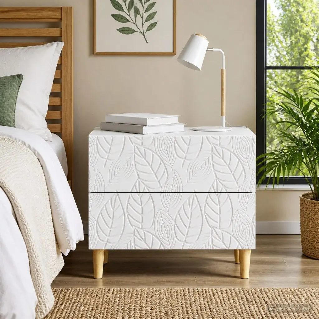 Bedside Table White Engineered Wood 62 x 34.5 x 48 cm Modern Storage
