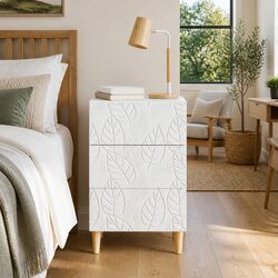 Bedside Table White Modern Bedroom Nightstand Engineered Wood Storage Drawer
