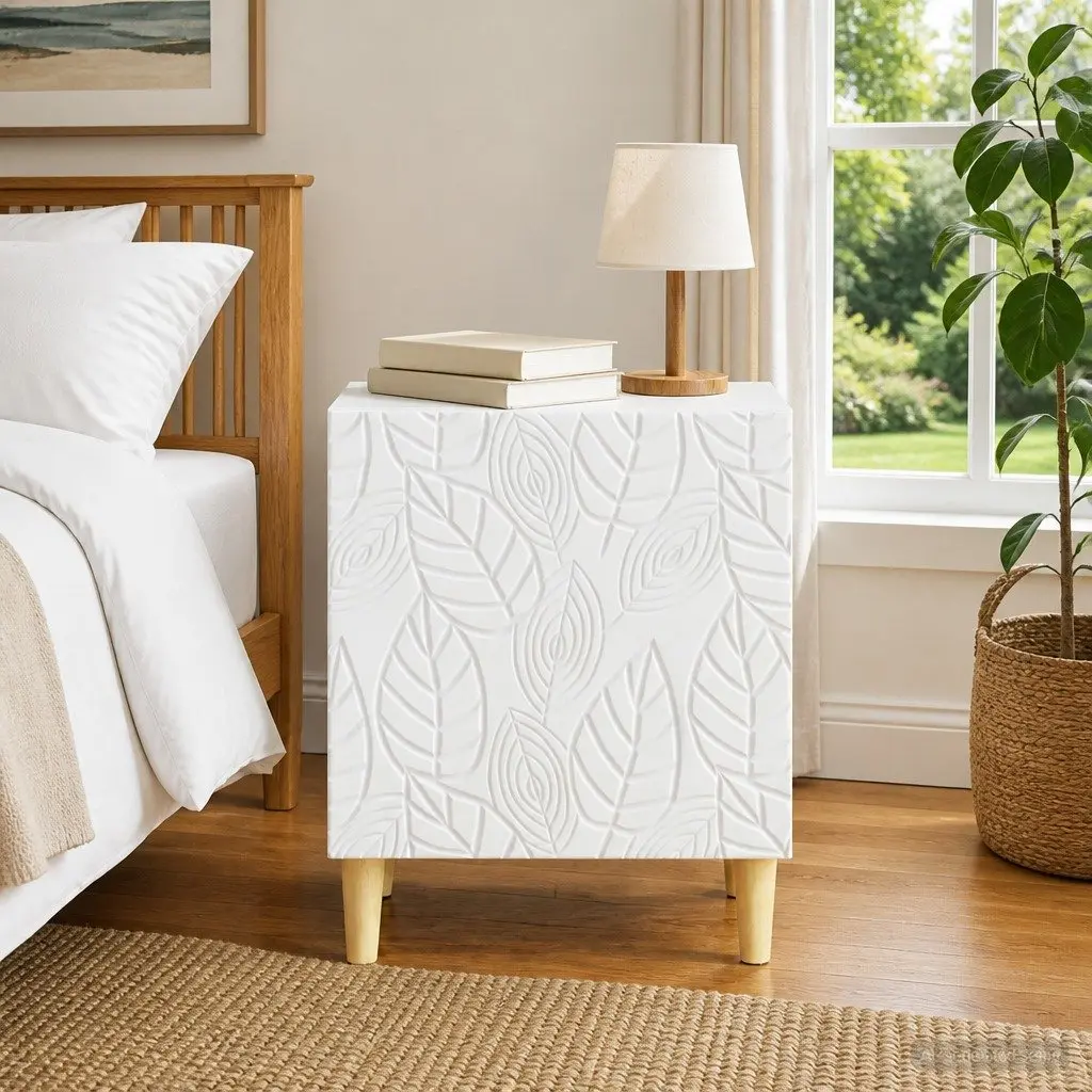 White Bedside Table with Storage Space