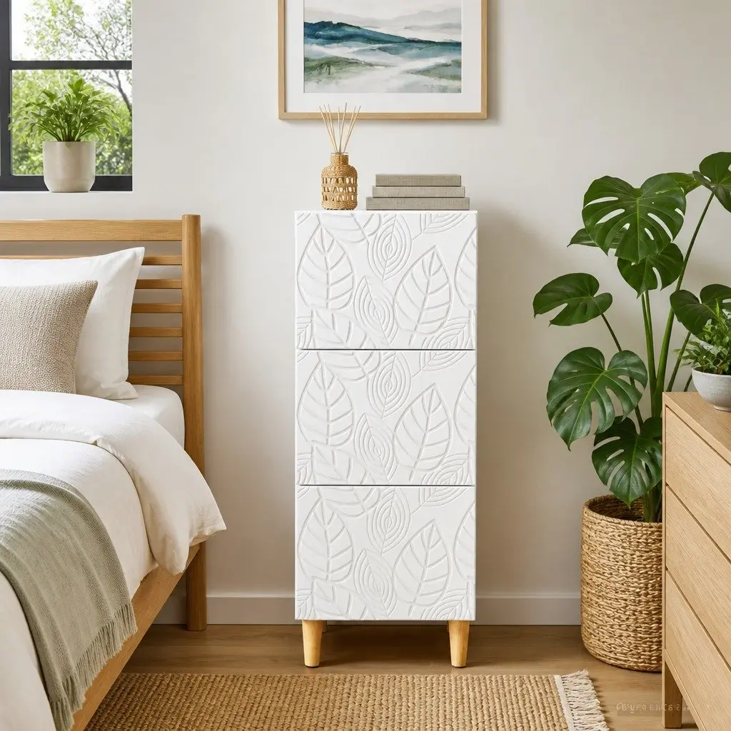 Drawer Cabinet Storage Unit 33 x 34.5 x 90 cm White Engineered Wood Frame