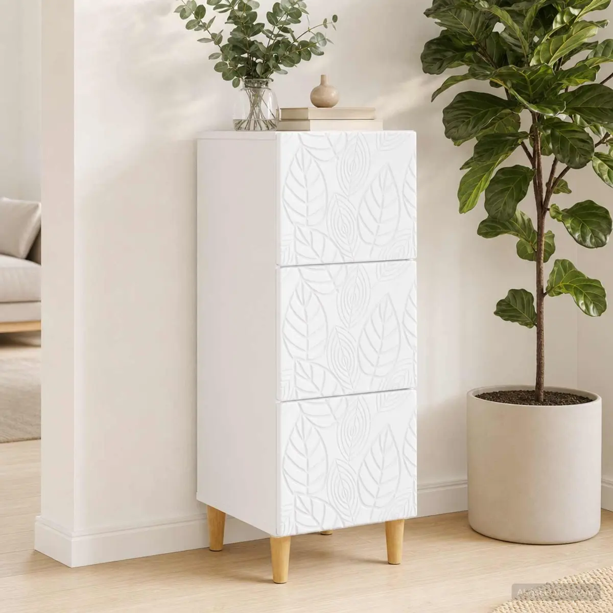 Drawer Cabinet Storage Unit 33 x 34.5 x 90 cm White Engineered Wood Frame