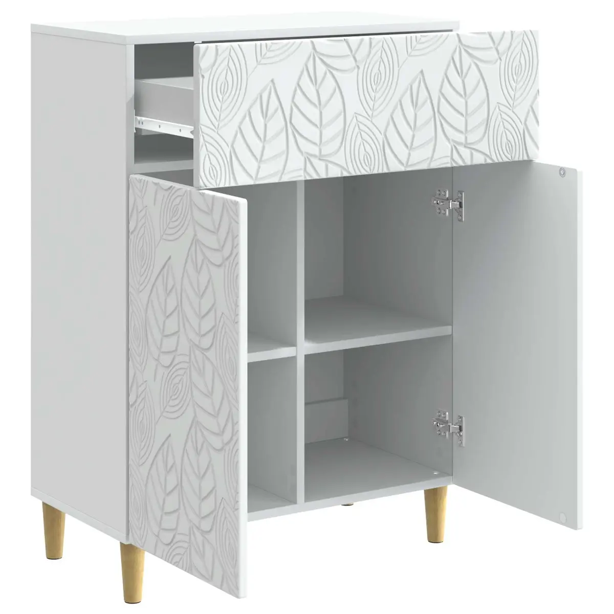 White Sideboard Storage Cabinet 66cm Wide Engineered Wood Swing Doors Shelves