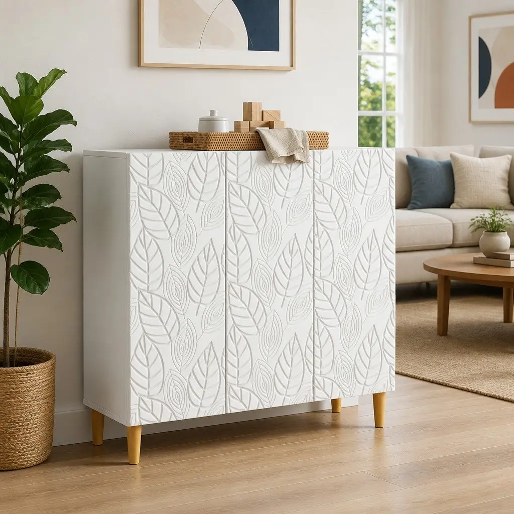 Sideboard Storage Cabinet 89 x 34.5 x 80 cm White Vintage Style Living Room Furniture