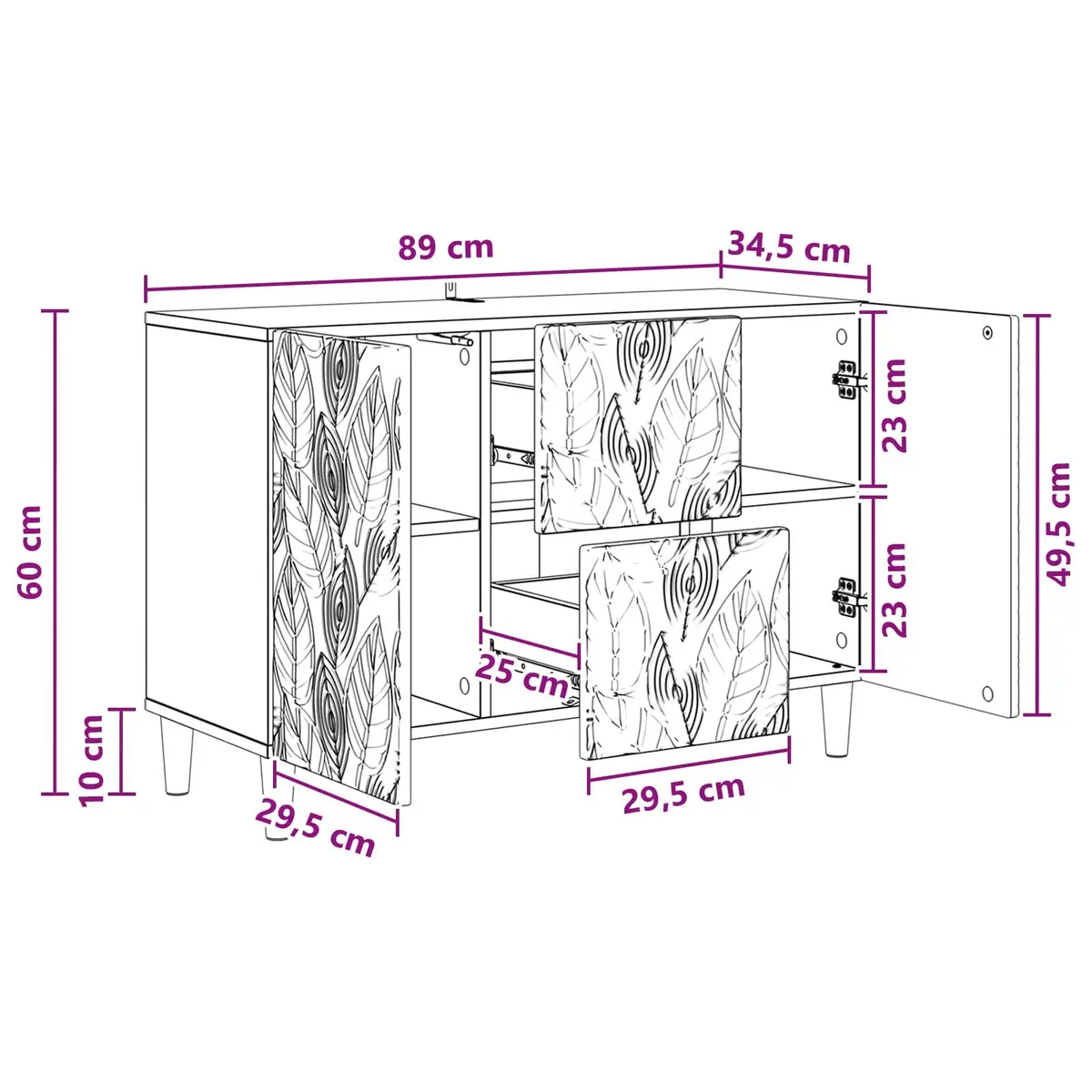 Sideboard Modern Storage Cabinet 89x34.5x60cm White