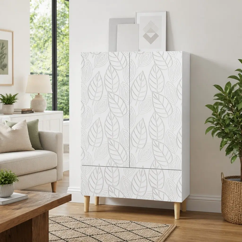 Sideboard White Storage Cabinet Rectangular 66x34.5x95cm Modern Furniture