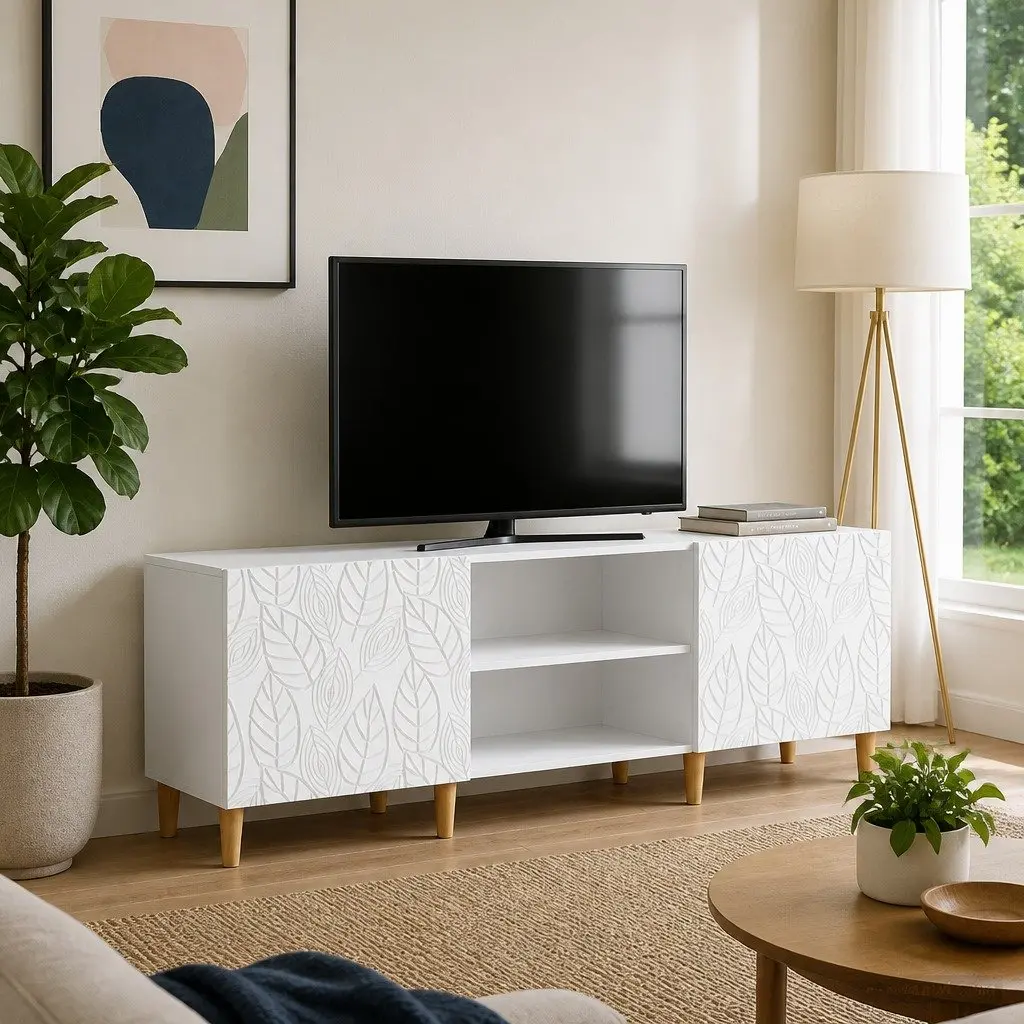 White TV Cabinet with Vintage Style and Storage