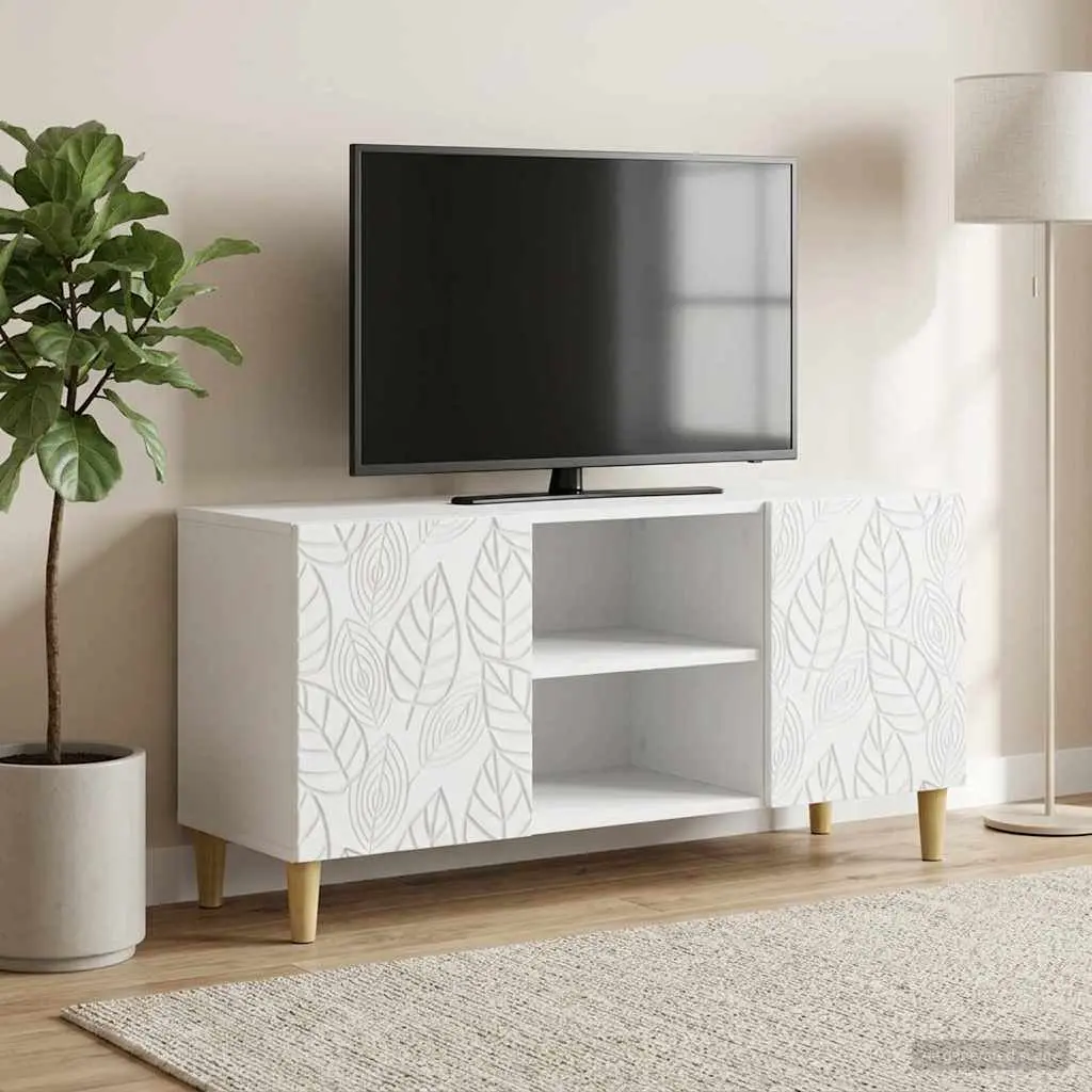 TV Cabinet White Engineered Wood Living Room Storage Unit with Swing Doors