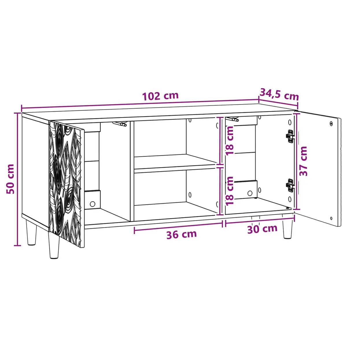 TV Cabinet White Engineered Wood Living Room Storage Unit with Swing Doors