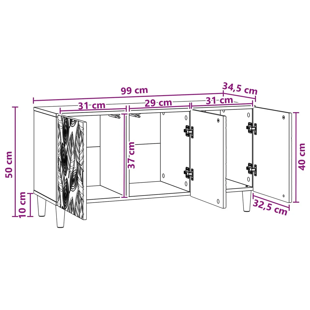 TV Cabinet Modern Lounge Storage Unit 99 x 34.5 x 50 cm White