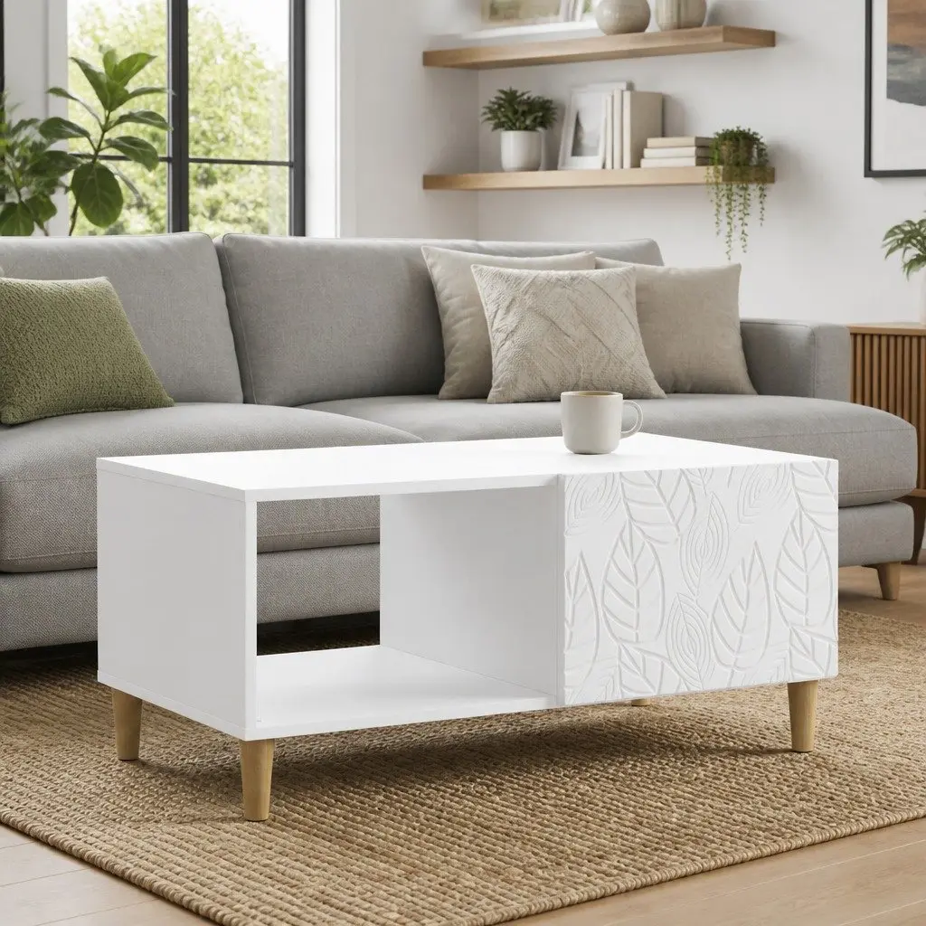 Coffee Table Rectangular Living Room Storage Shelf White 90 x 50 x 40 cm