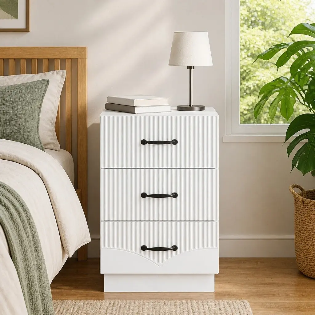 Bedside Cabinet White Engineered Wood Vintage Style Bedroom Storage Table
