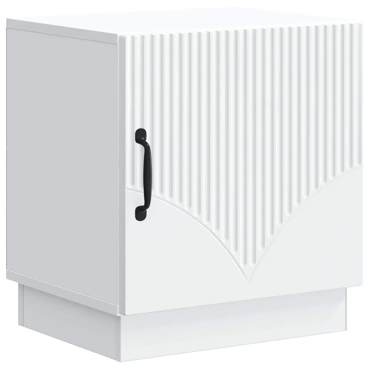 White Bedside Table with Swing Door and Metal Handles