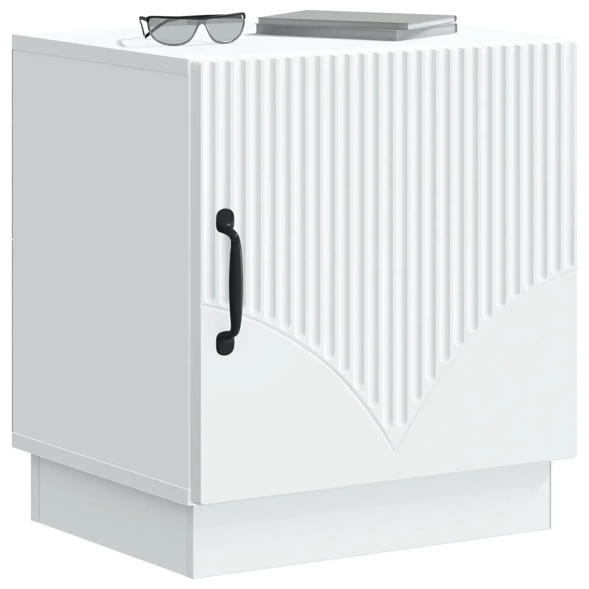 White Bedside Table with Swing Door and Metal Handles