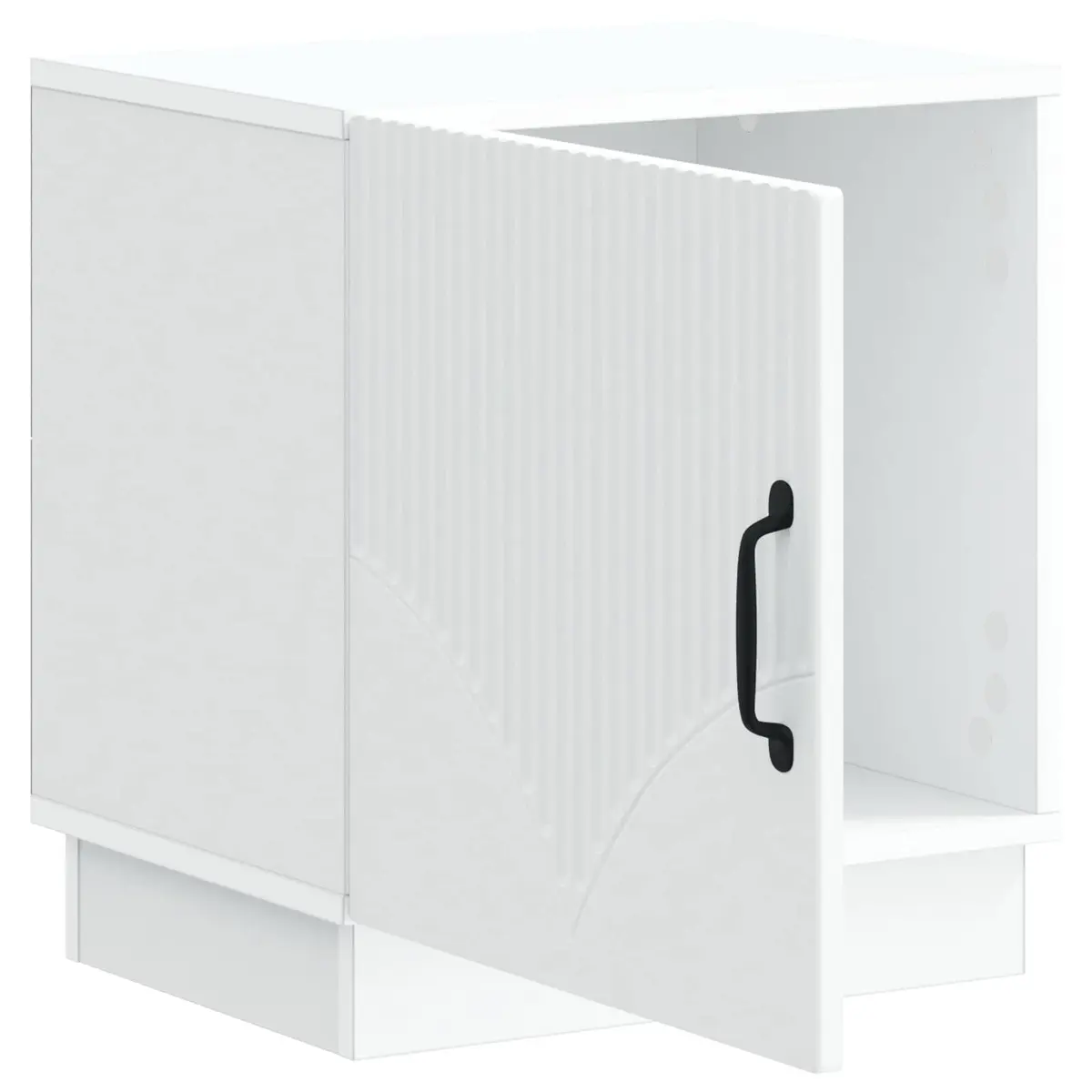White Bedside Table with Swing Door and Metal Handles