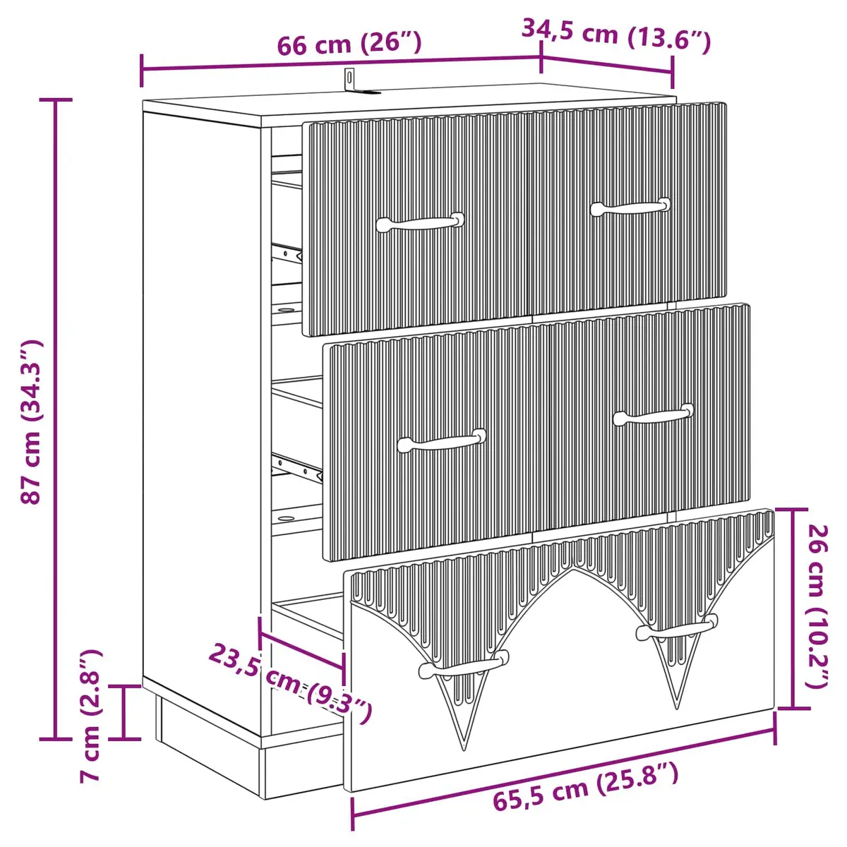 Drawer Cabinet Storage Cupboard 66 x 34.5 x 87 cm White