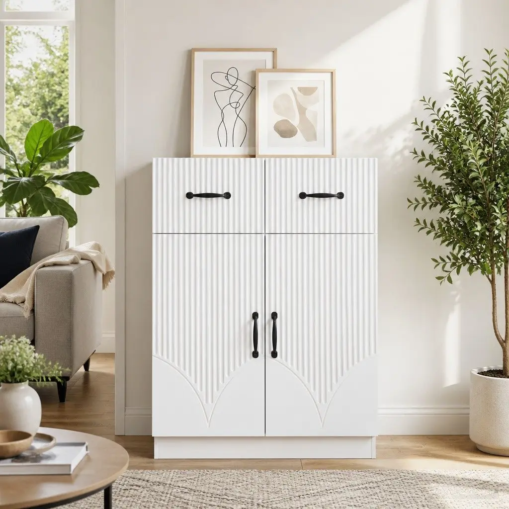Storage Cabinet Sideboard White with Doors and Shelves 66 x 34.5 x 87 cm for Living Room Dining Room and Hallway