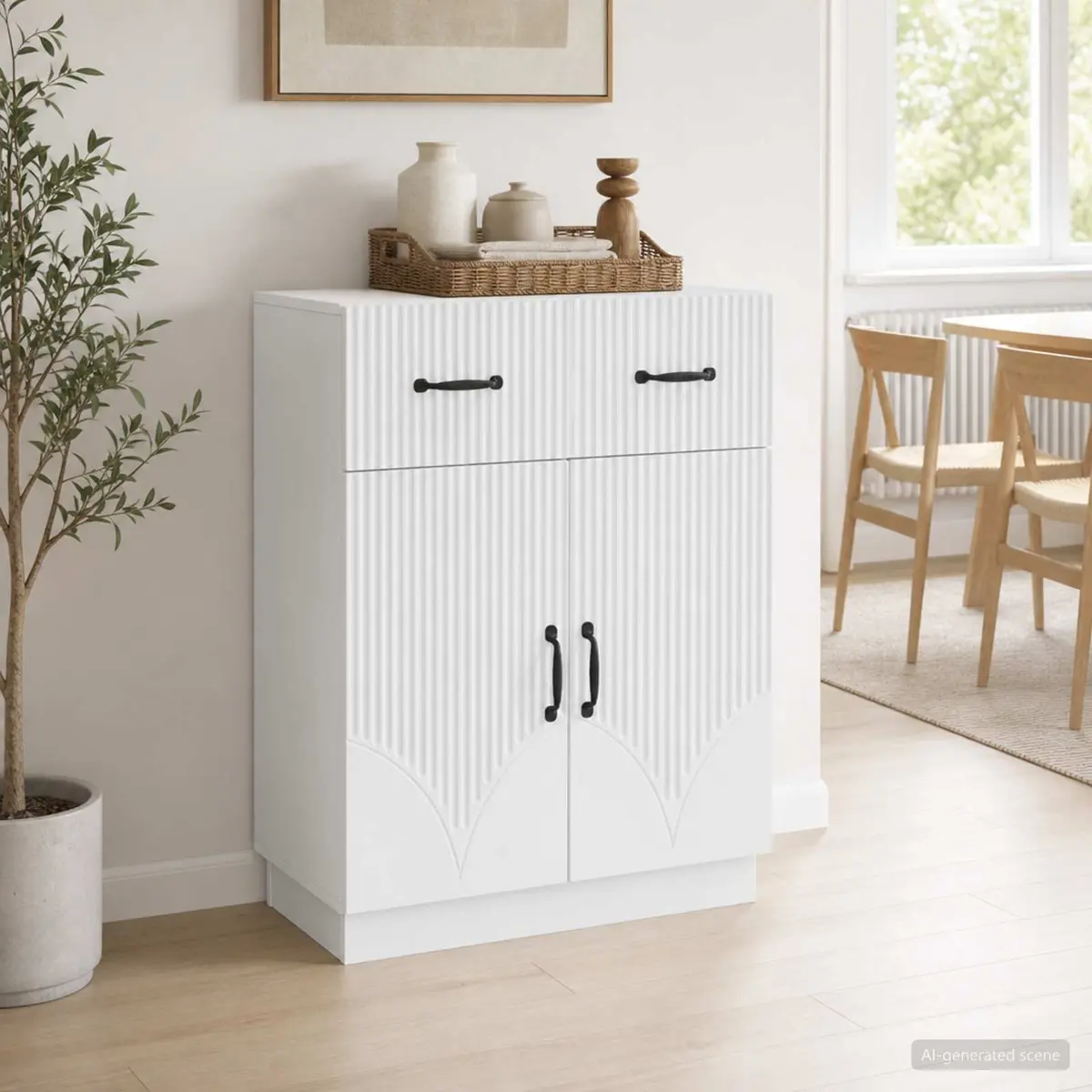 Storage Cabinet Sideboard White with Doors and Shelves 66 x 34.5 x 87 cm for Living Room Dining Room and Hallway