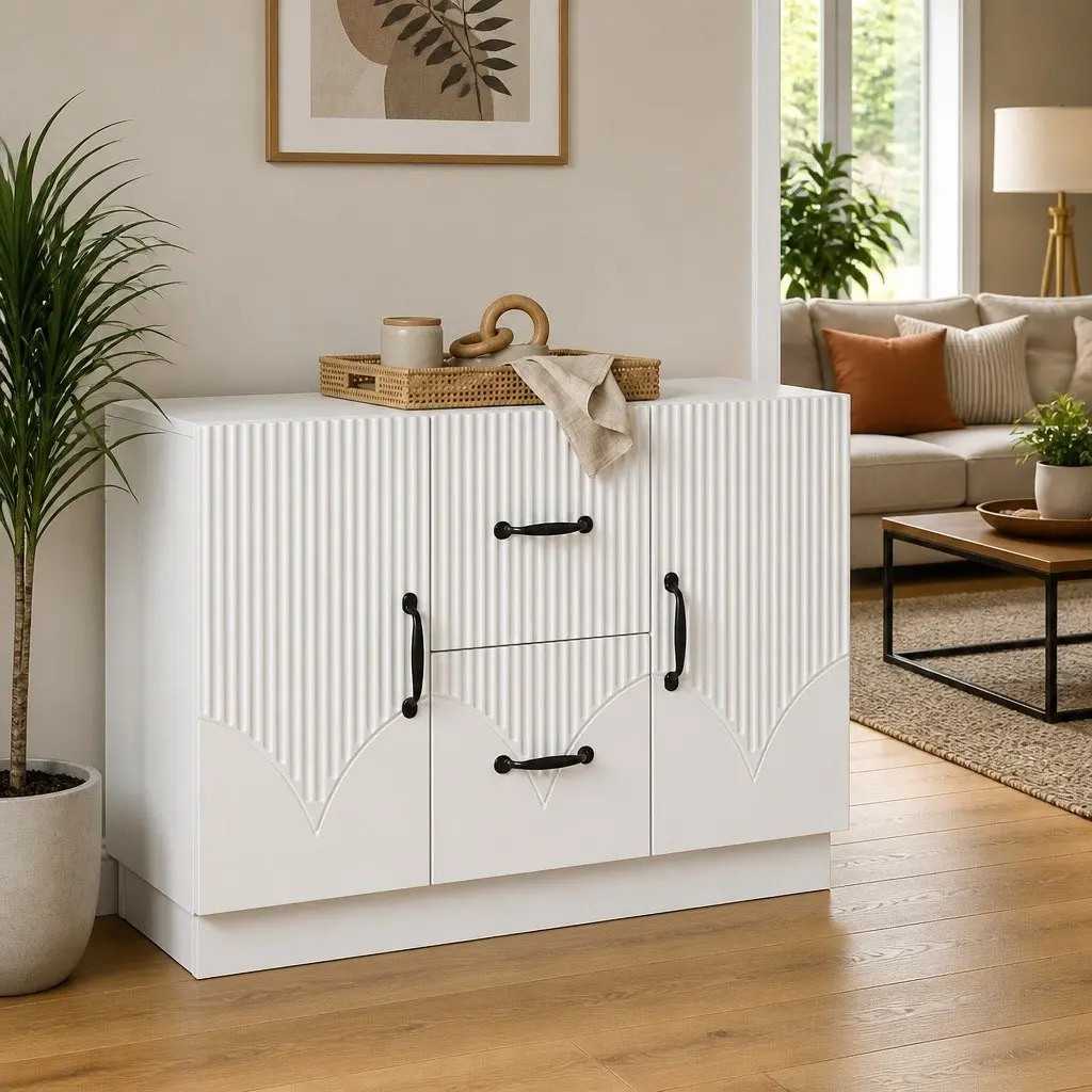 Sideboard White Storage Cabinet Living Room Furniture Engineered Wood