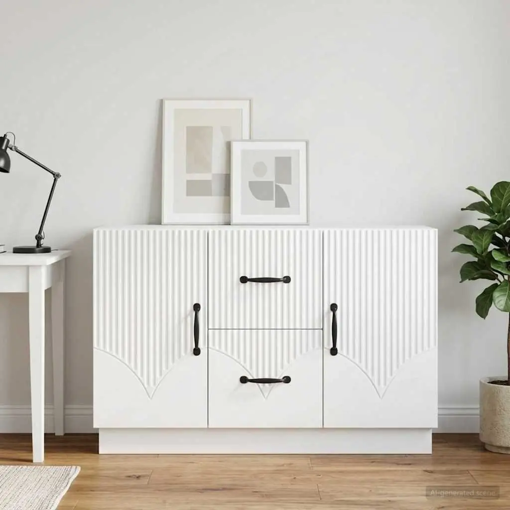Sideboard White Storage Cabinet Living Room Furniture Engineered Wood