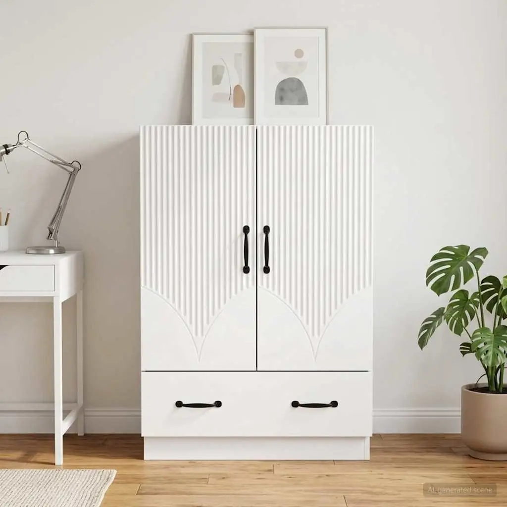 White Sideboard Storage Cabinet 66cm Engineered Wood Buffet Dining Room