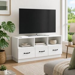 TV Cabinet White Engineered Wood Storage Unit with Drawer Living Room