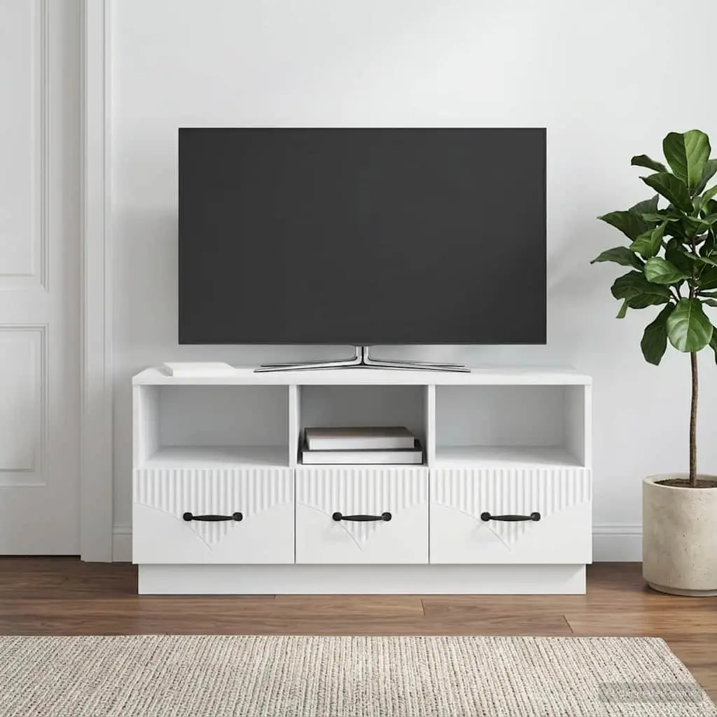 TV Cabinet Storage Unit with Drawer for Living Room 102 x 34.5 x 47 cm White Engineered Wood