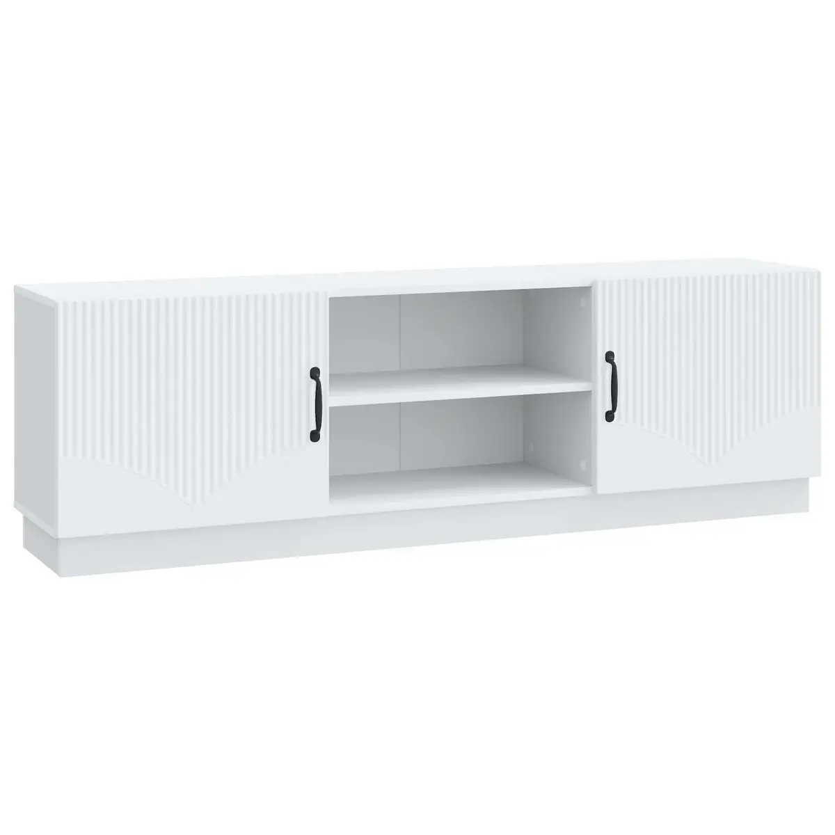 TV Cabinet White 150cm Modern Entertainment Unit Adjustable Shelves LED Lights