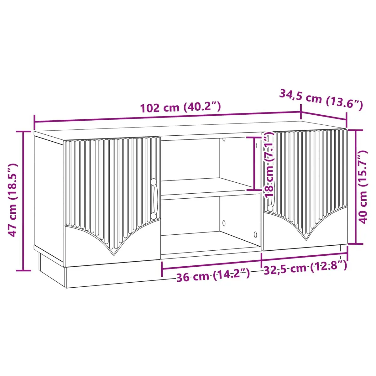 TV Cabinet Entertainment Centre Storage Unit Modern 102 x 34.5 x 47 cm White