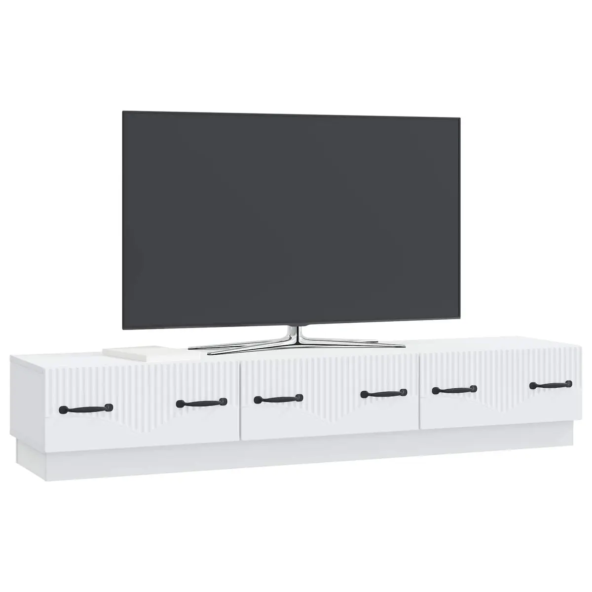 TV Cabinet Entertainment Unit White Engineered Wood Storage Shelves Drawer 147 x 34.5 x 27 cm