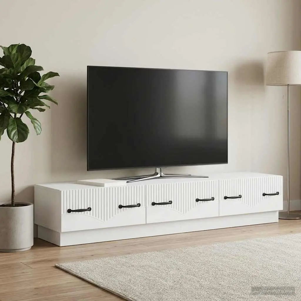 TV Cabinet Entertainment Unit White Engineered Wood Storage Shelves Drawer 147 x 34.5 x 27 cm