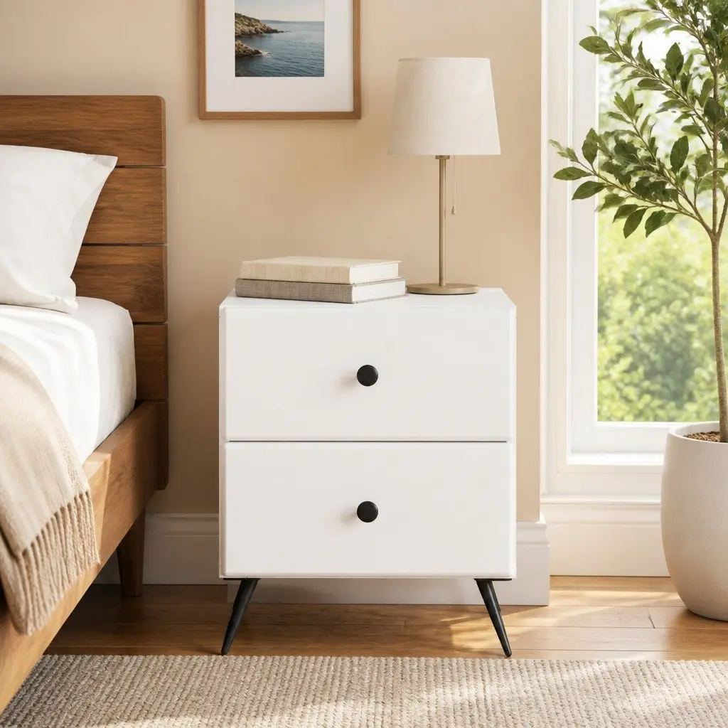 White Bedside Cabinet with Ample Storage Solutions