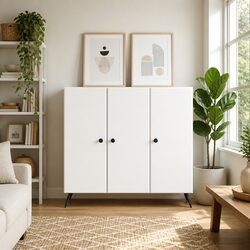 White Sideboard Buffet Storage Cabinet Engineered Wood Living Dining Room