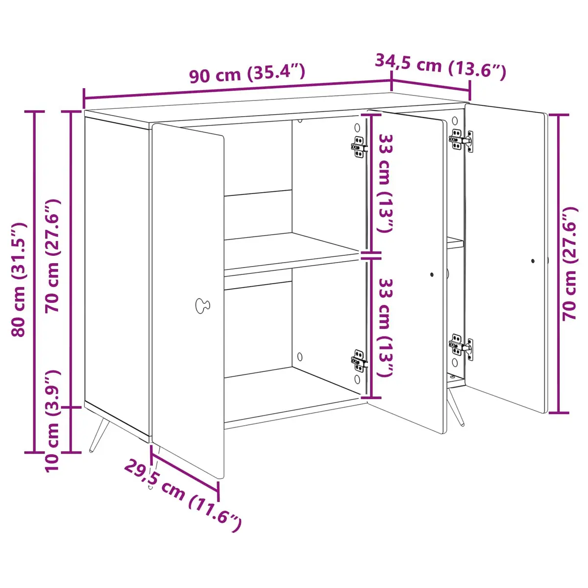 White Sideboard Buffet Storage Cabinet Engineered Wood Living Dining Room
