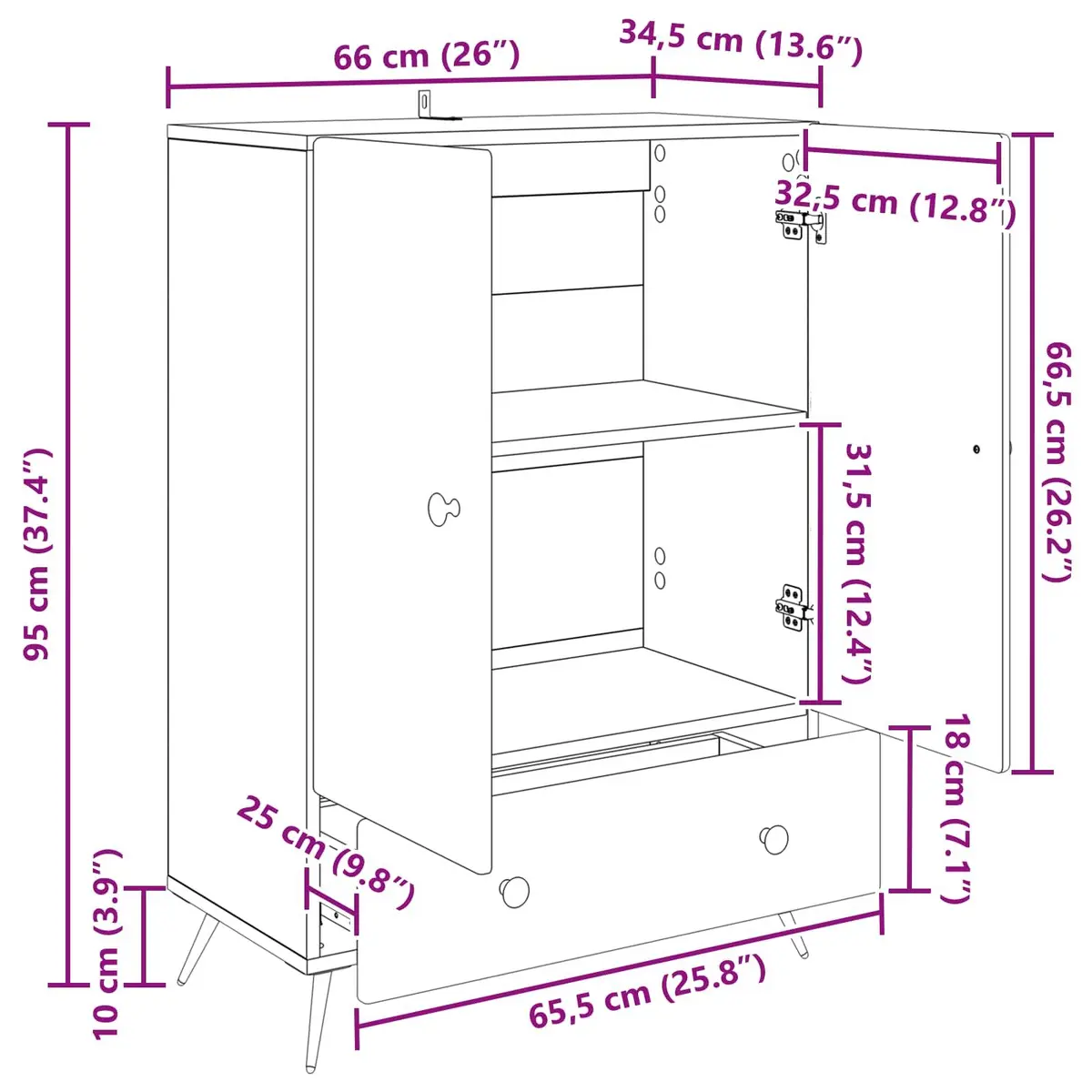 Sideboard Buffet Cabinet Storage Furniture Living Room Dining 66x34.5x95cm White
