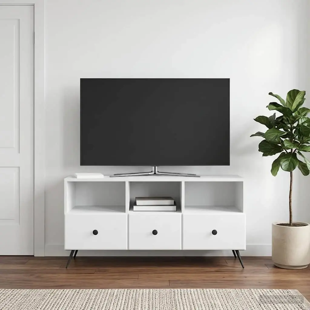 TV Cabinet Storage Unit White Engineered Wood Entertainment Unit with Drawers Shelves
