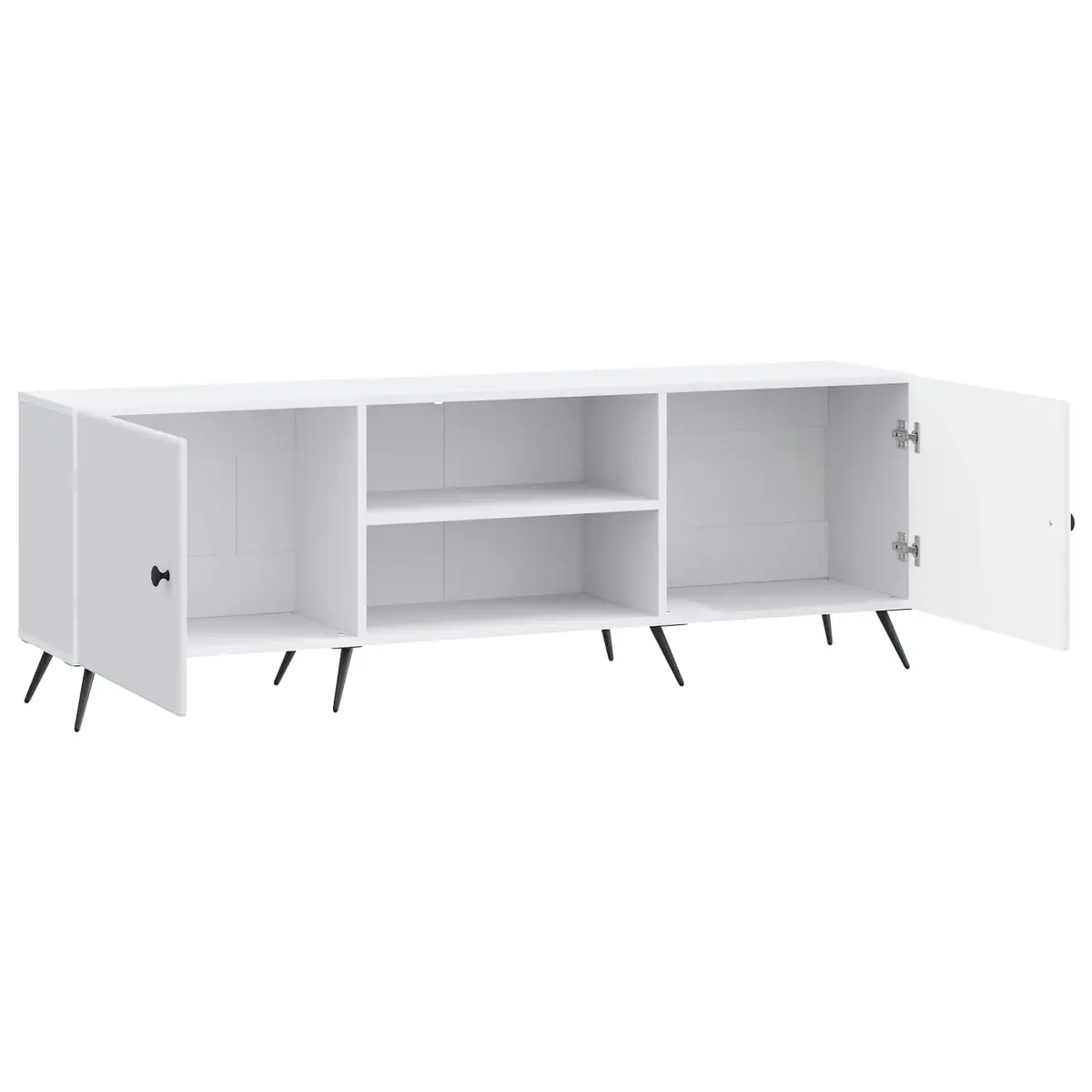 TV Cabinet White Vintage Lowboard Media Unit Storage Engineered Wood Metal Legs