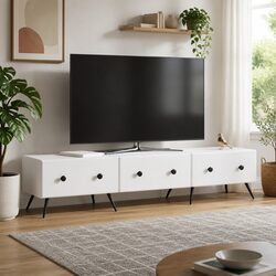Warm White TV Cabinet with Drawer - Practical and Stylish