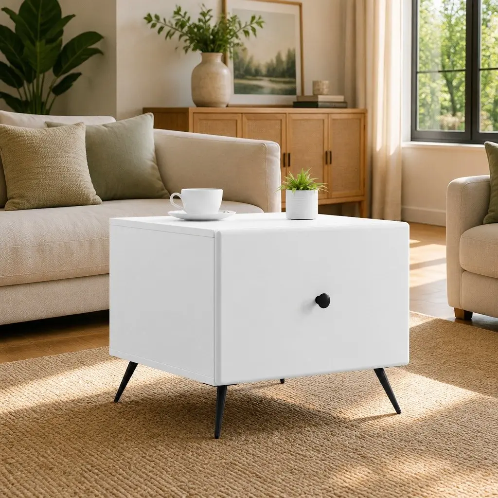 Coffee Table Storage White Rectangular Living Room 49 x 50 x 40 cm