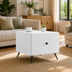 Coffee Table with Drawer White Rectangular Living Room Storage Furniture