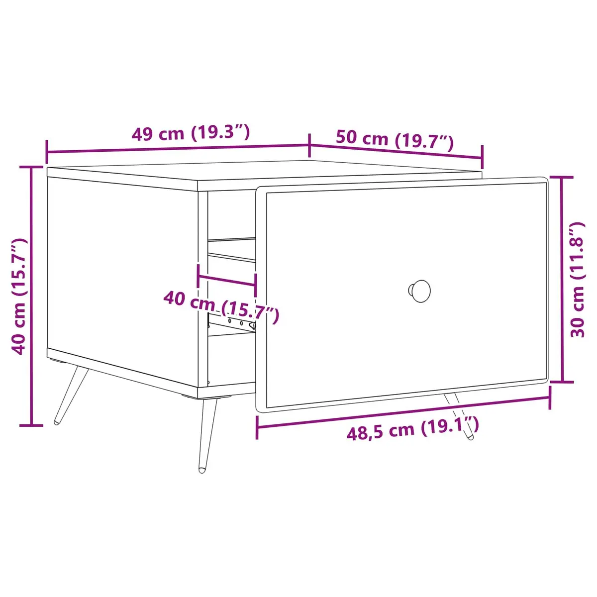 Coffee Table Storage White Rectangular Living Room 49 x 50 x 40 cm